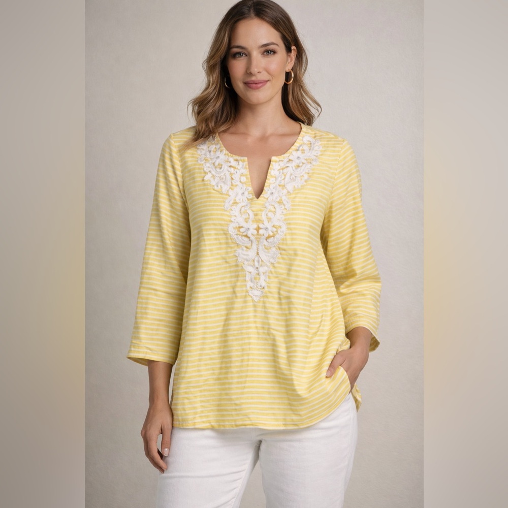 Talbots 100% Embroidered Beaded Linen Tunic SZ Medium